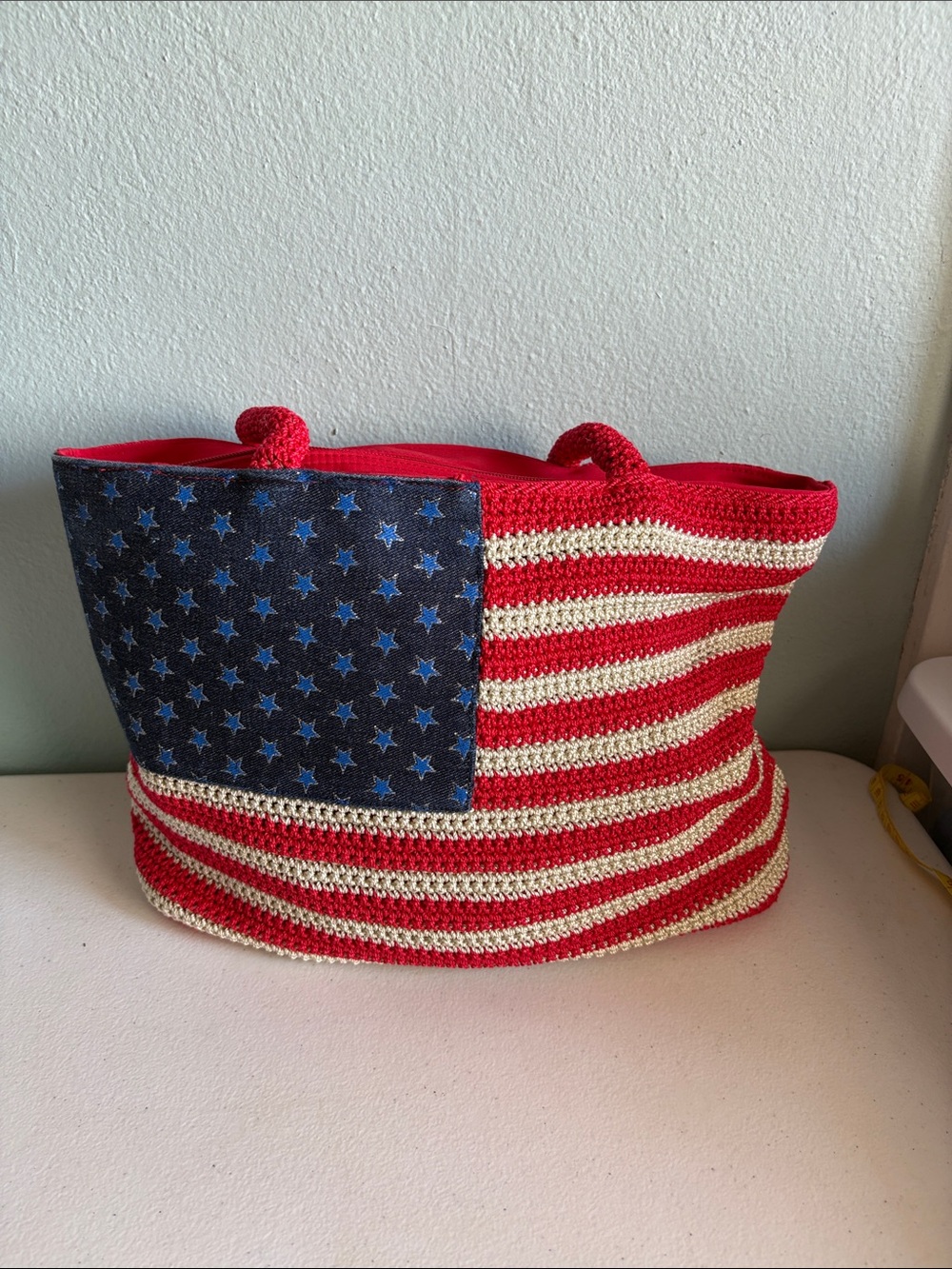 Unbranded Red, Cream & Navy Crochet American Flag Tote
